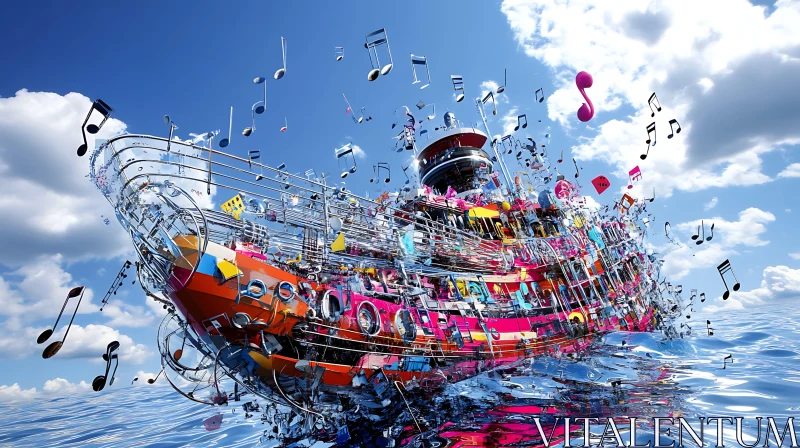 AI ART Musical Ship on Ocean