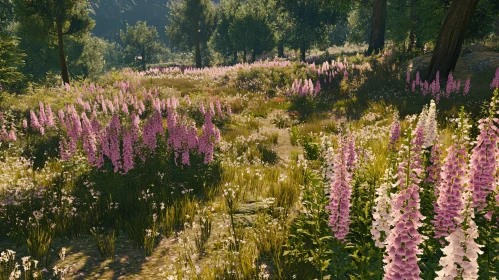 Serene Meadow of Pink and White Flowers