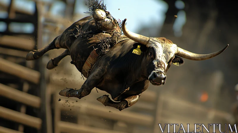 Powerful Bull Leaping in Rodeo Arena AI Image