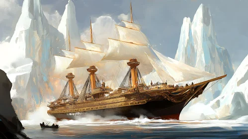 Grand Ship Amidst Icy Waters