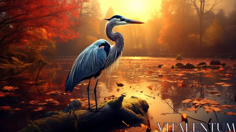 Blue Heron in Autumn - A Fantasy Landscape AI Image