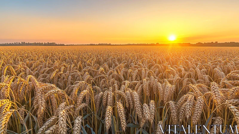 Wheat Field at Sunset with Golden Horizon AI Image