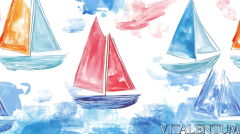 Vibrant Sailboats on a Watercolor Canvas AI Image