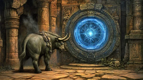 Fantasy Ox and Ancient Portal