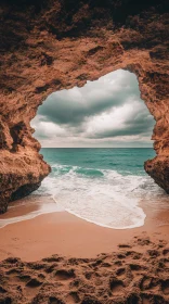 Tranquil Beach Scene through Cave