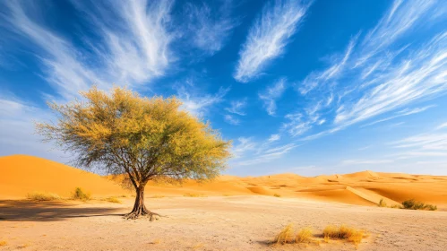 Desert Oasis Under a Blue Sky