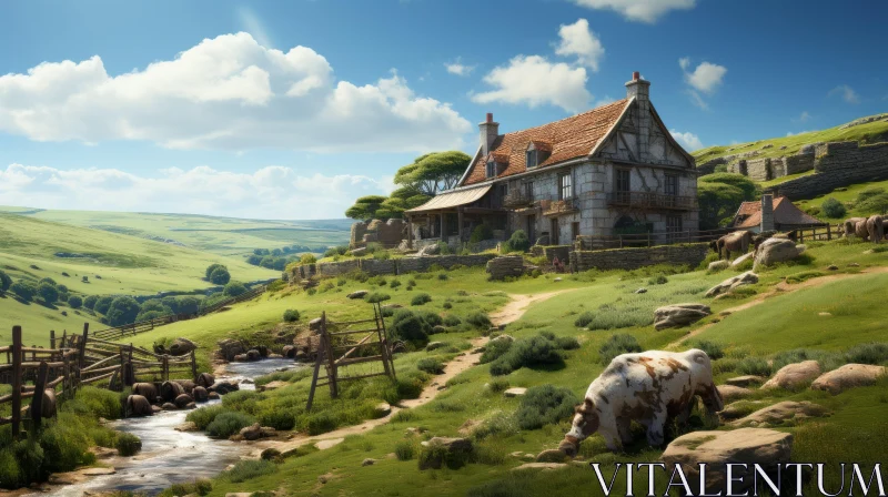Idyllic Countryside House: A Charming Rural Scene AI Image
