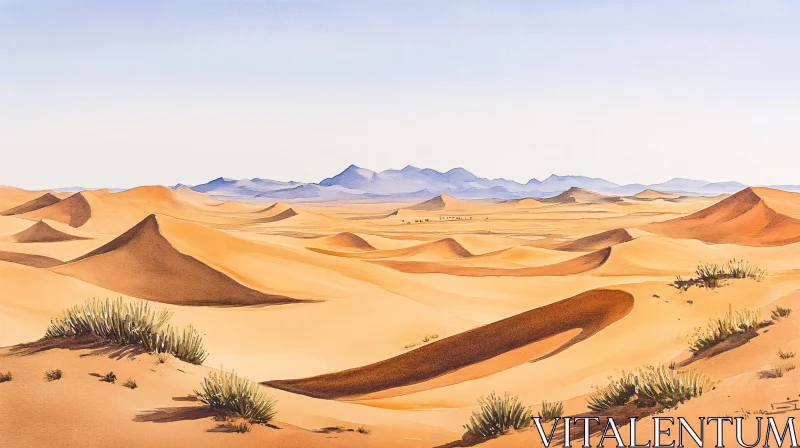 AI ART Vast Desert Dunes under a Clear Blue Sky