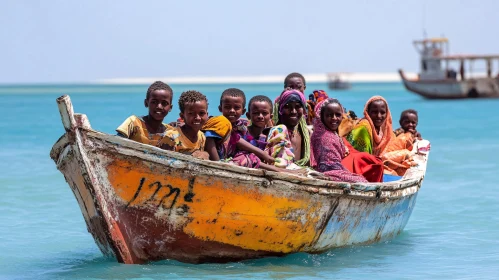 Smiling Kids on a Colorful Boat Ride