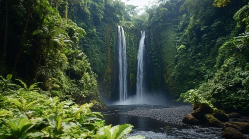 Serene Waterfalls Amidst Tropical Greenery