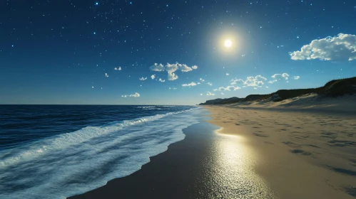 Serene Beach Under Moonlight