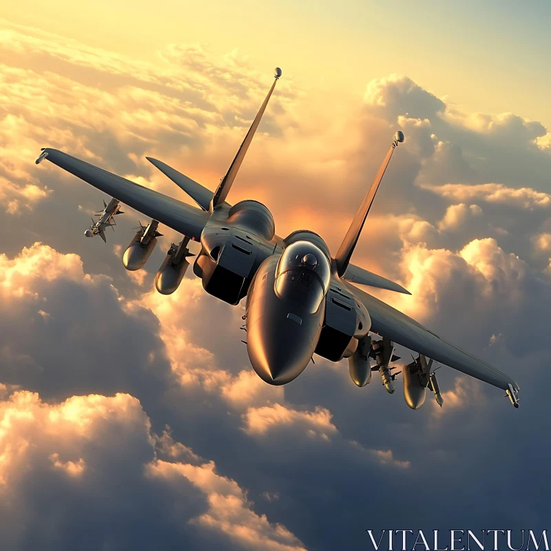 Fighter Jet in Sunset Clouds AI Image