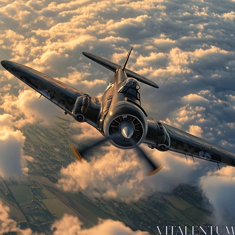 Vintage Aircraft Soaring Above the Countryside AI Image