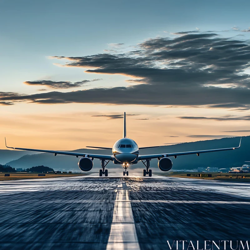 Aircraft on Runway During Sunset AI Image