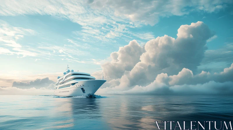 Serene Yacht Journey Under Majestic Clouds AI Image