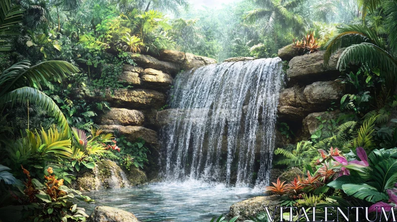 AI ART Majestic Waterfall in Tropical Jungle