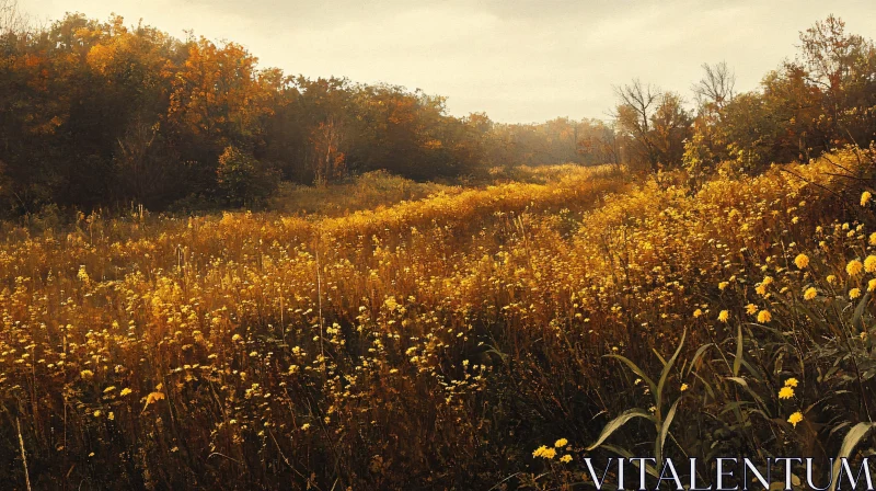 AI ART Tranquil Autumn Landscape with Wildflowers