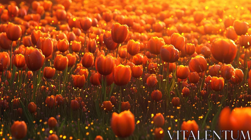 AI ART Glowing Field of Orange Tulips