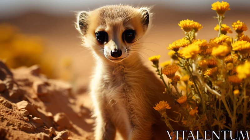 Baby Meerkat Amidst Yellow Flowers: A Portrait of Innocence and Charm AI Image