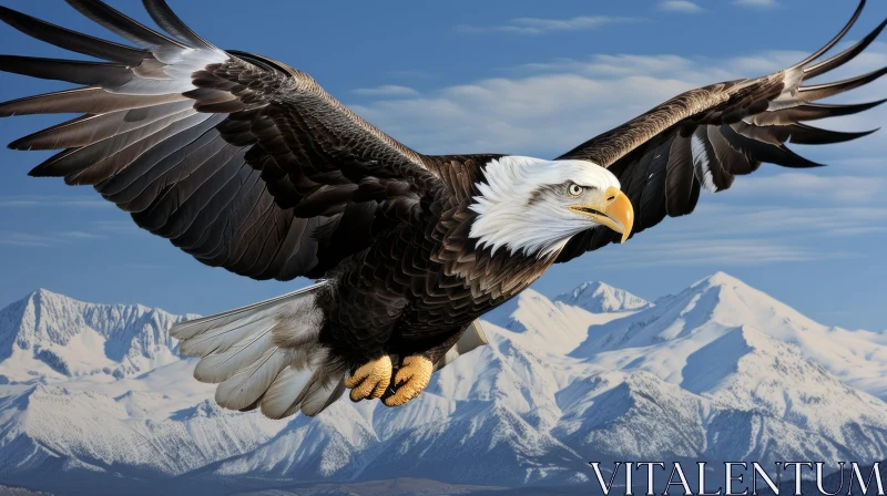 Bald Eagle Soaring Over Snowy Mountains - Realistic Artwork AI Image
