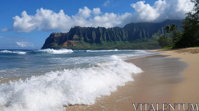 AI ART Majestic Coastal Landscape with Mountains and Waves