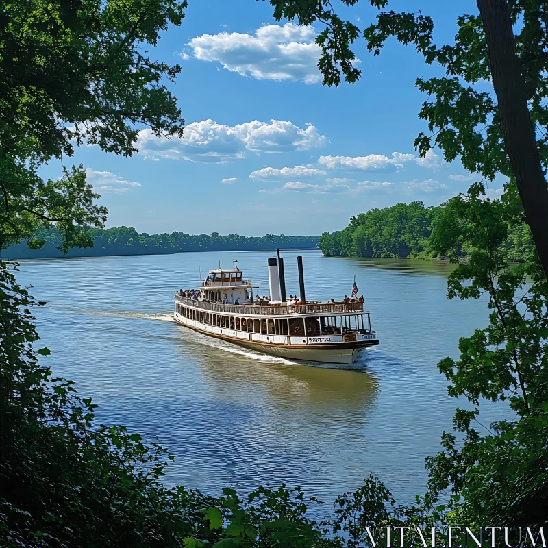 Relaxing Riverboat Journey through Nature AI Image