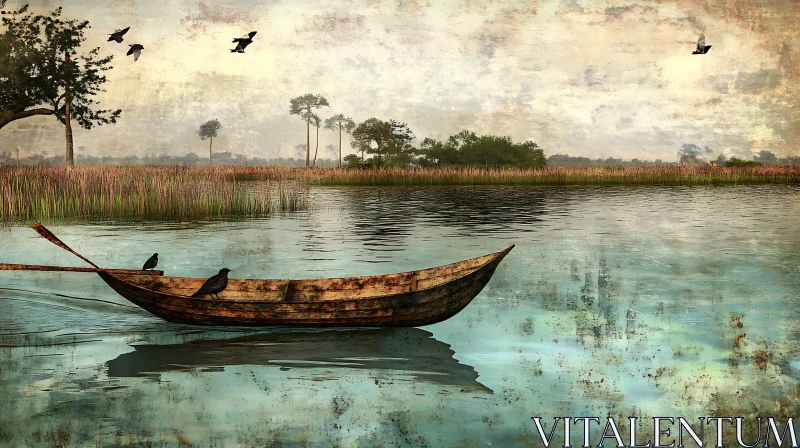 Rustic Boat on Tranquil Waters AI Image