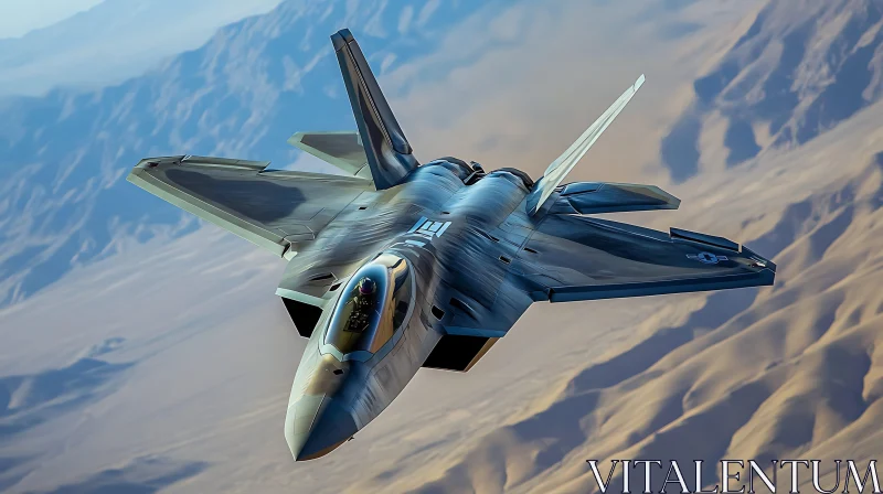 Fighter Jet Over Majestic Desert Dunes AI Image