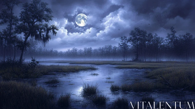 AI ART Moonlit Night in a Tranquil Swamp