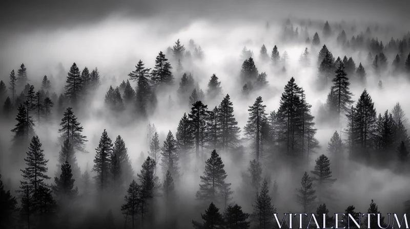 AI ART Enigmatic Foggy Woodland in Monochrome