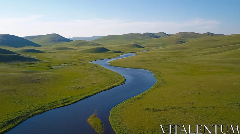 AI ART Tranquil Meadow Landscape with Flowing River