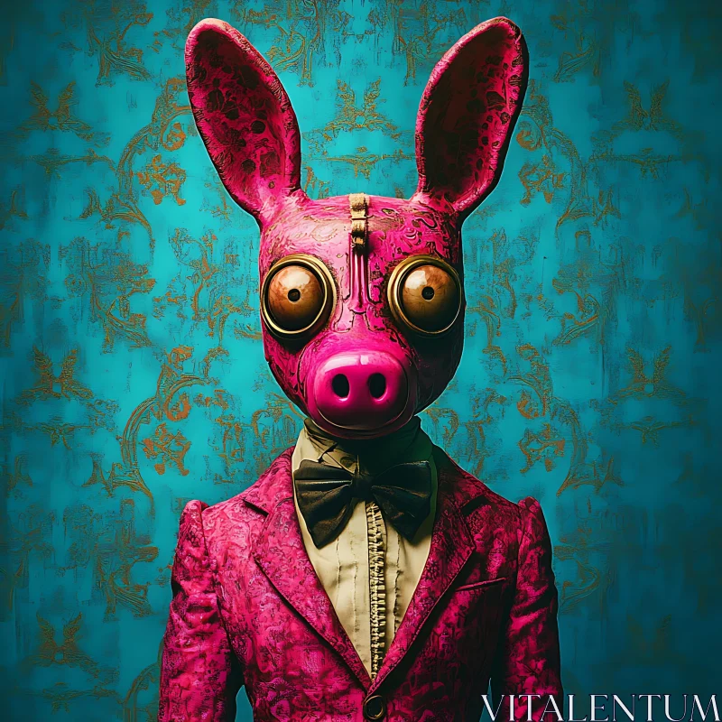 AI ART Whimsical Art of a Pig-Masked Figure in a Pink Suit