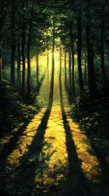 Golden Sunlight Path in Forest