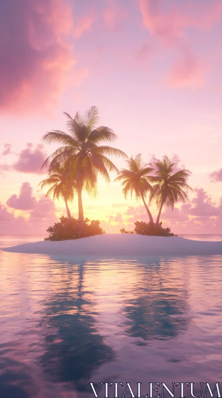 Palm Trees Island at Sunset AI Image