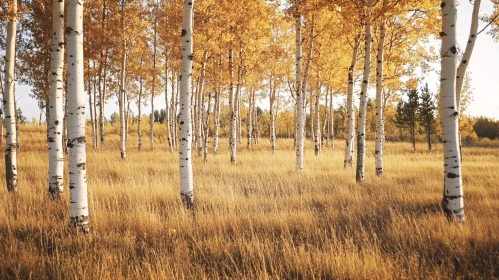 Golden Birch Trees in Autumn Field