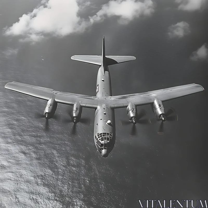 Military Bomber Flying Above Ocean AI Image