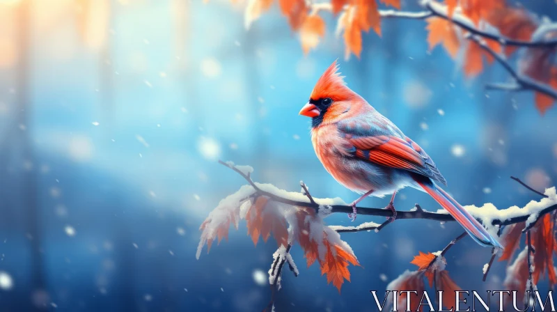Cardinal Bird in Snowfall - Digital Art Landscape AI Image