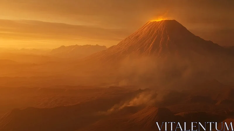 Molten Lava Erupting from Mountain Peak AI Image