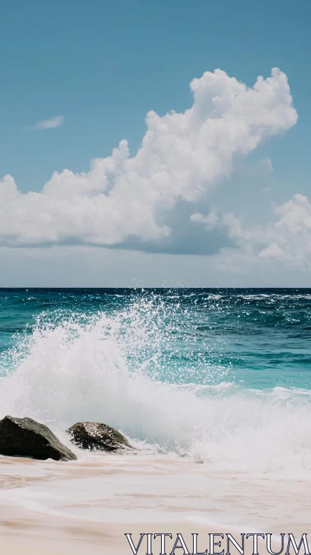 AI ART Dramatic Wave and Cloud Scene on Serene Beach