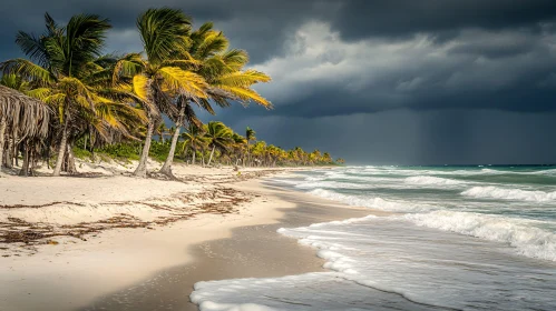 Stormy Beach with Palms