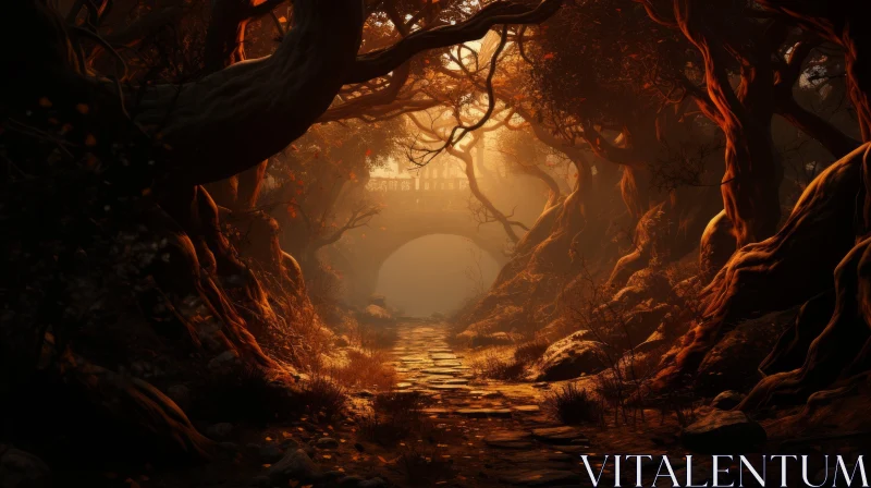 Fantasy-Inspired Dark Forest Landscape Illustration AI Image