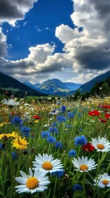 Wildflower Meadow in Front of Majestic Mountains