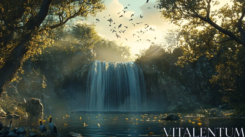 AI ART Tranquil Nature Waterfall Scene