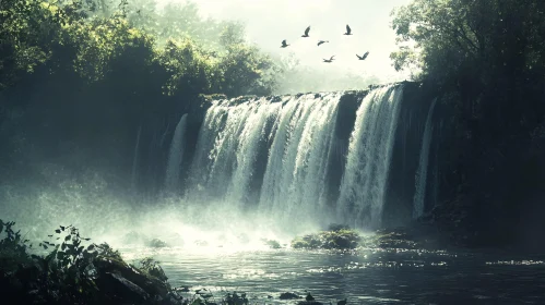 Scenic Waterfall Amidst Lush Forest