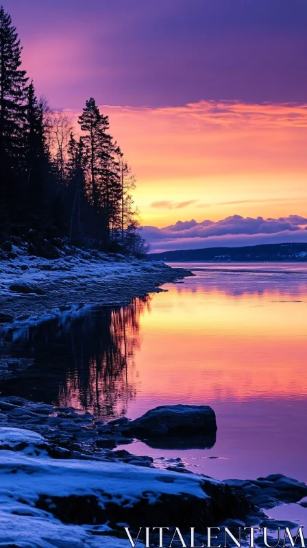 Tranquil Twilight by the Lake AI Image