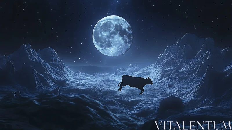 Ethereal Night Landscape with Cow AI Image