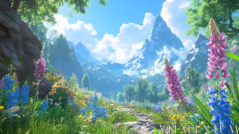 AI ART Breathtaking Mountain View and Meadow