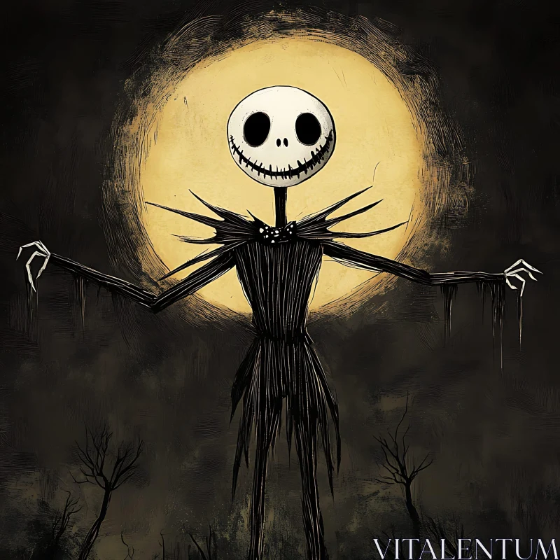 AI ART Eerie Skeletal Character in Moonlit Night