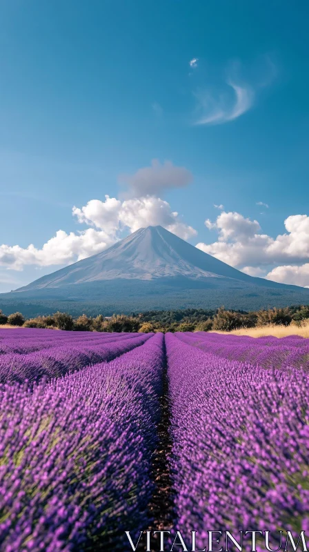 AI ART Lavender Field and Mountain Landscape