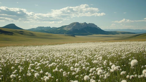 White Flowers Field and Mountains